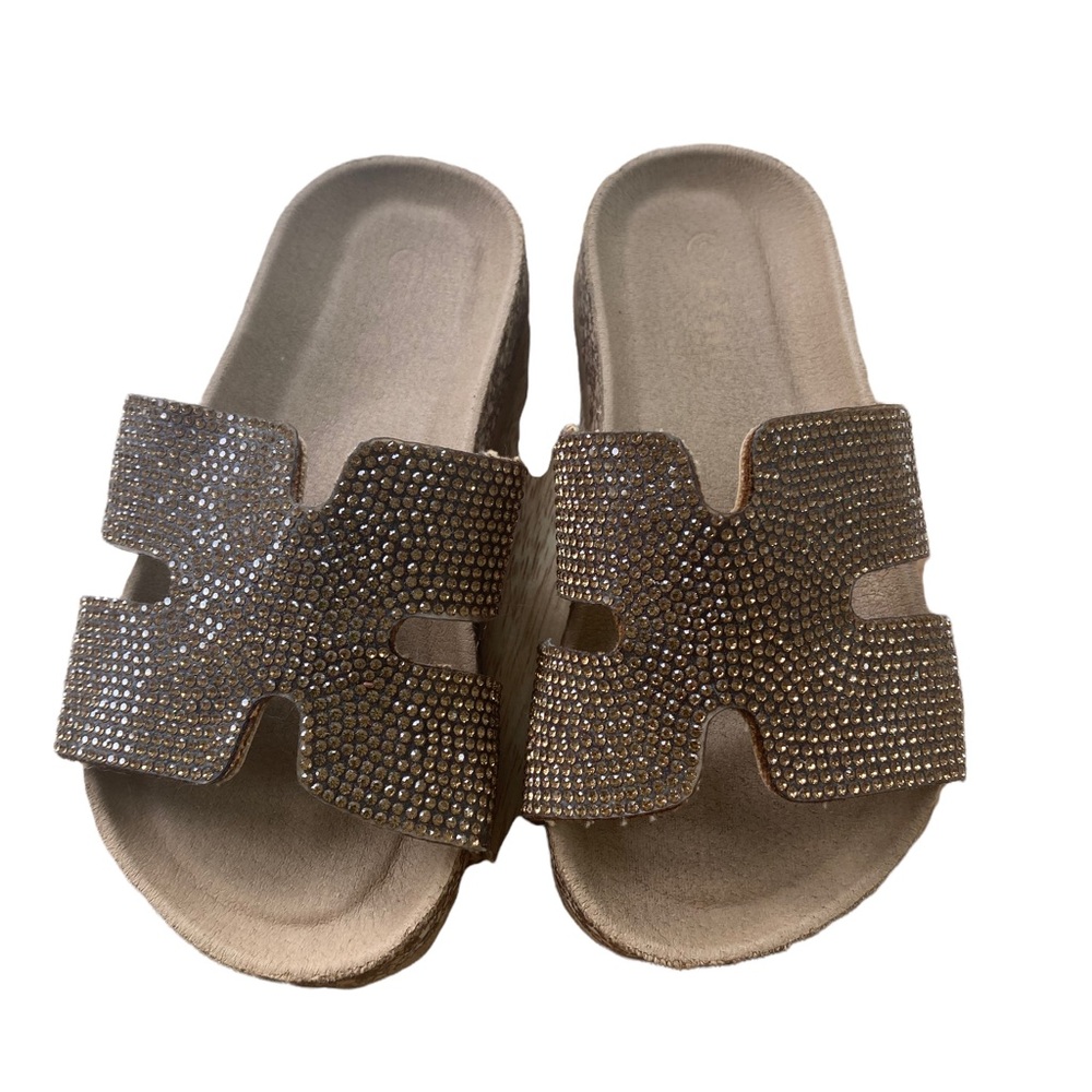 LITTLE GIRL Blinged Out Slides. Size: 9
